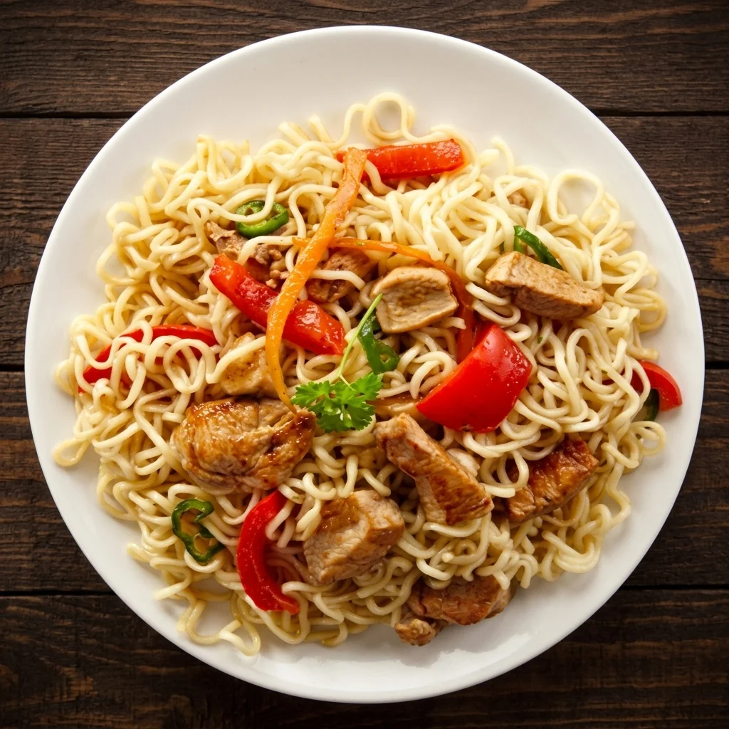 Indo-Chinese noodles and fresh salad served family-style for dine-in at Dawat India Restaurant, Regina