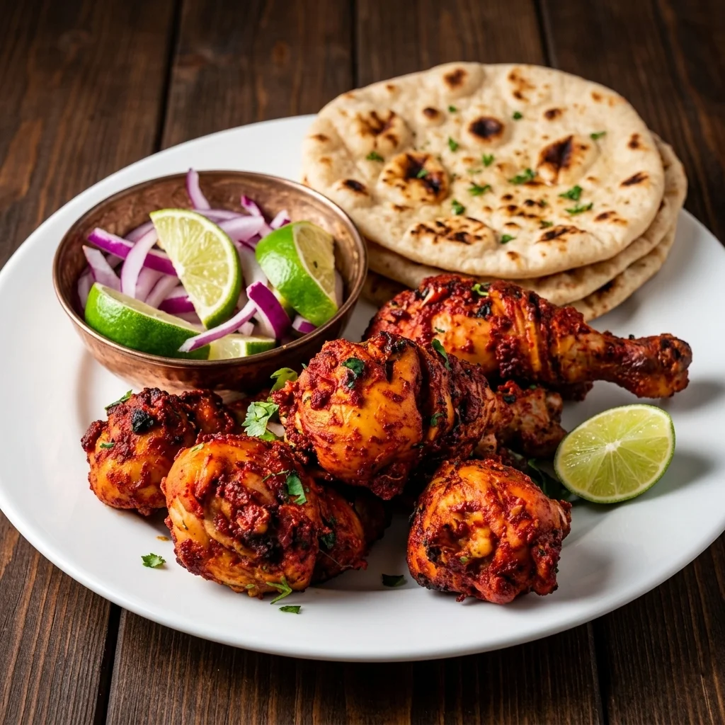 Tandoori chicken at Dawat India Restaurant Regina – chicken marinated in authentic Indian spices, roasted in the clay oven